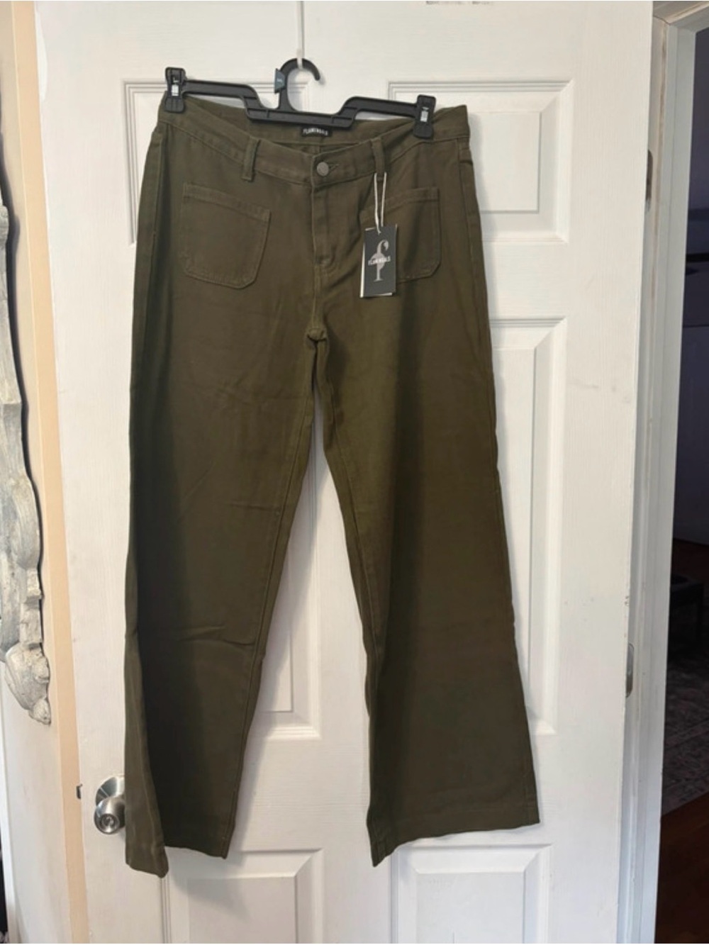 Olivia Moon Olive Wide-Leg Jeans with Front Patch Pockets